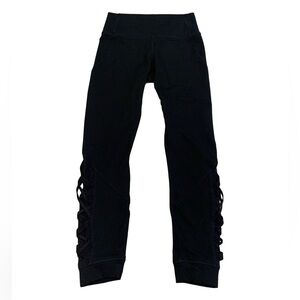 Fabletics Powerhold Black Capri Leggings with Lace-Up/Criss-Cross Detail - XS